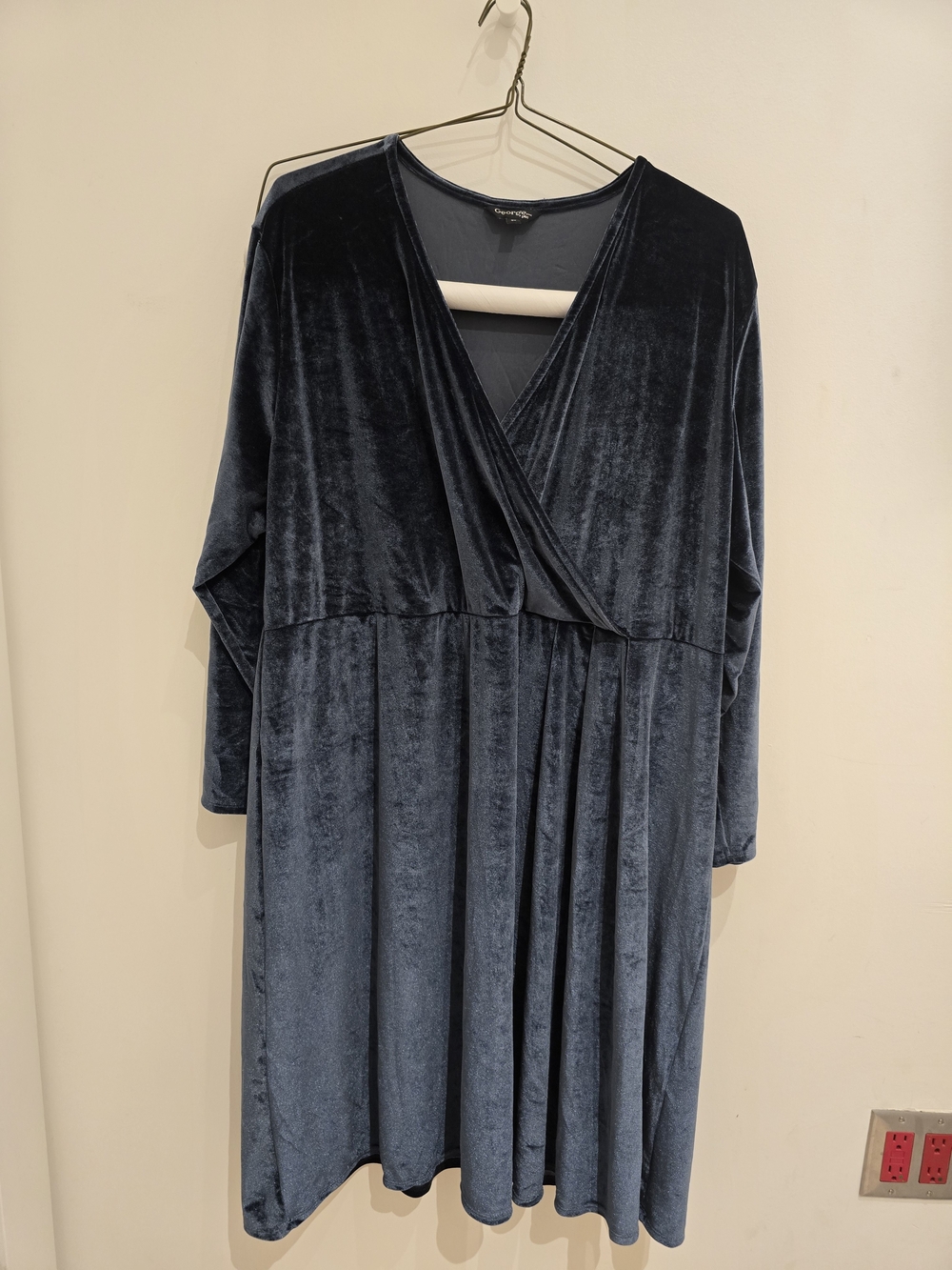 George Navy Velvet Long-Sleeve Wrap Dress